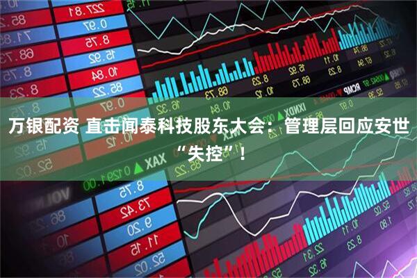 万银配资 直击闻泰科技股东大会：管理层回应安世“失控”！